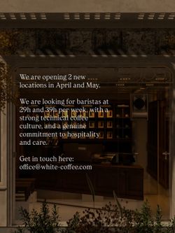 WHITE Coffee is opening 2 new Paris locations and hiring baristas with strong coffee culture and hospitality skills.
